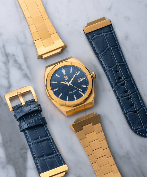 Uhrenarmband Leder Gold Blau product_visual