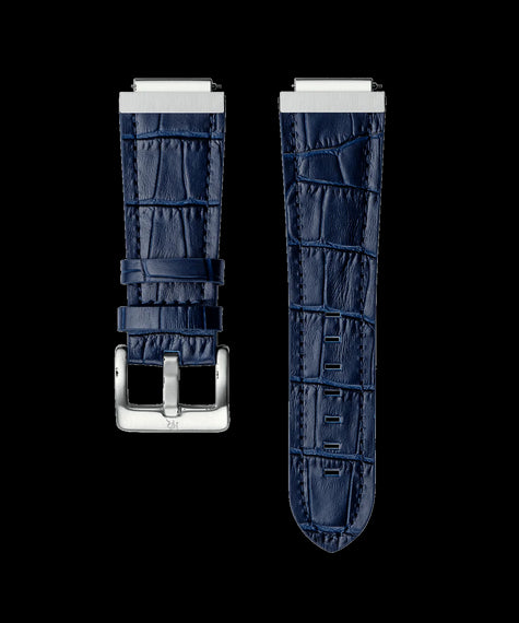 Leather Watch Band Silver Blue