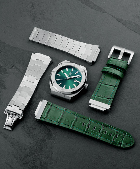 Uhrenarmband Leder Silber Grün product_visual