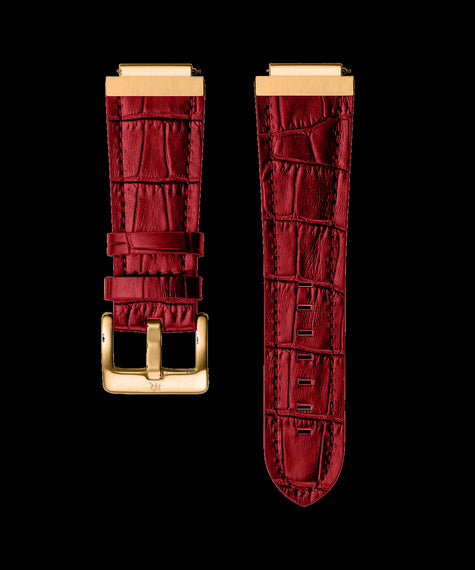 Leather Watch Band Gold Red