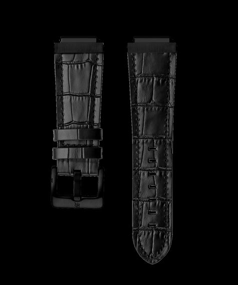 Uhrenarmband aus Leder, ganz in Schwarz Uhrenarmband aus Leder, ganz in Schwarz
