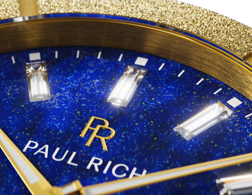 Frosted Star Dust II Lapis Nebula Gold, gem-set markers and lapis lazuli dial