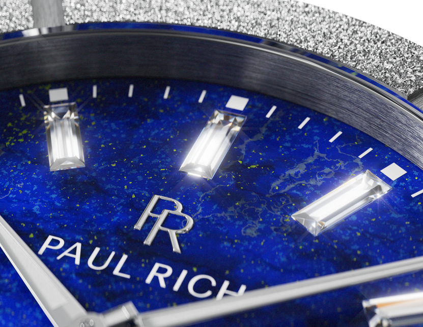 Frosted Star Dust II Lapis Nebula Silver, gem-set markers and lapis lazuli dial
