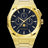 Paul Rich gold watch with black aventurine dial, moonphase display, and three subdials on a brushed gold bracelet.