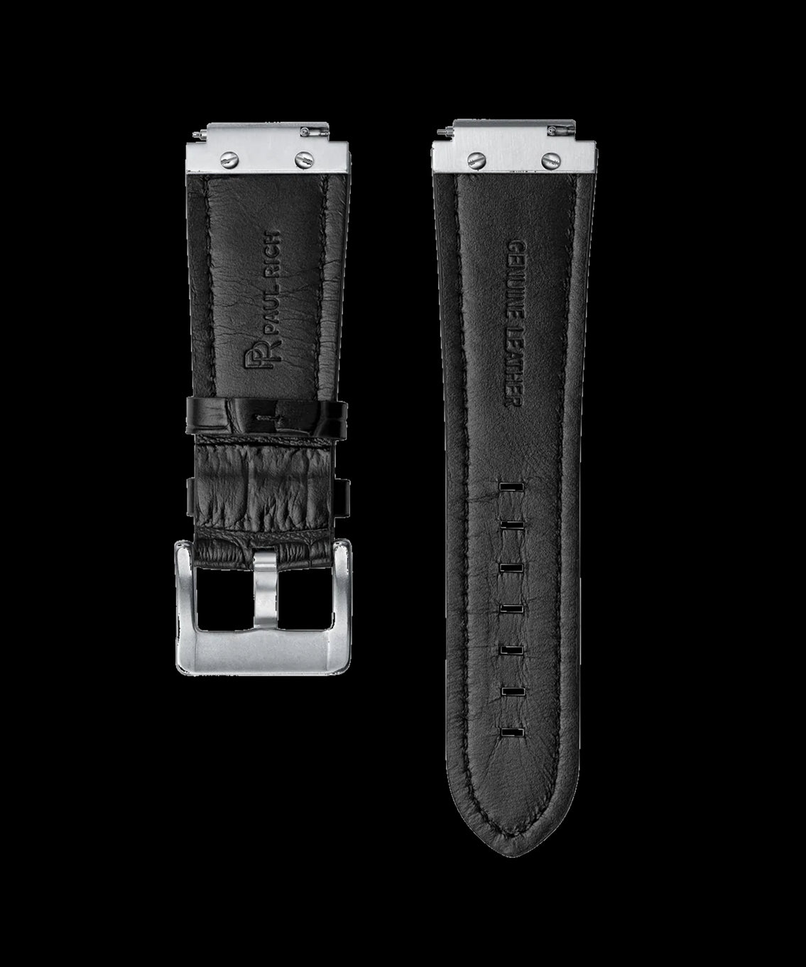 Leather Watch Band Silver Black