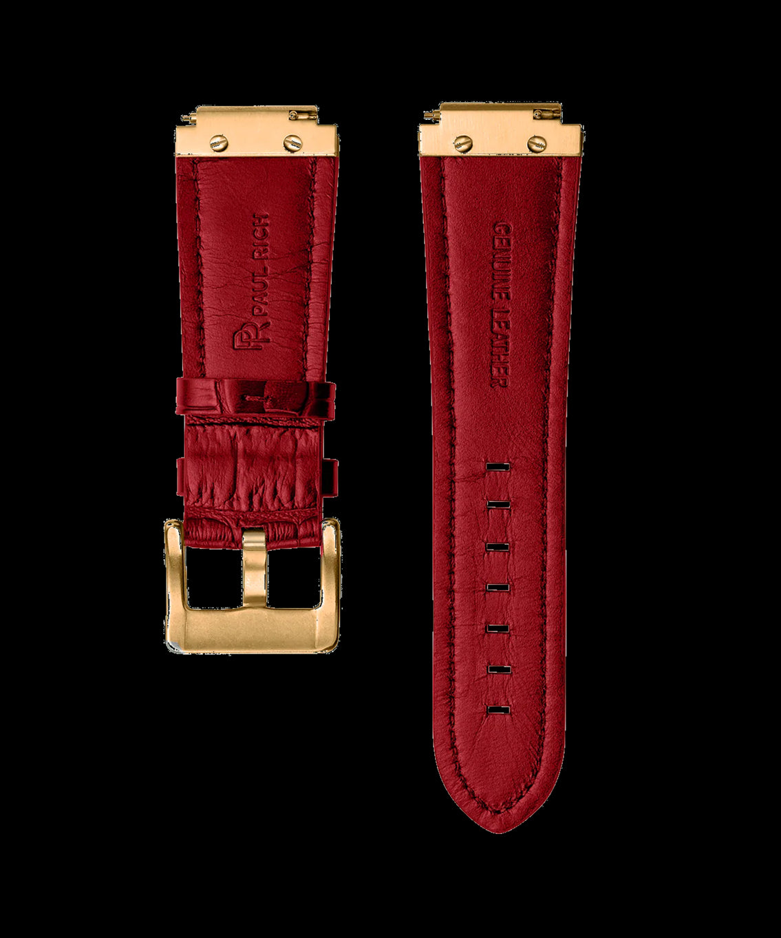 Leather Watch Band Gold Red