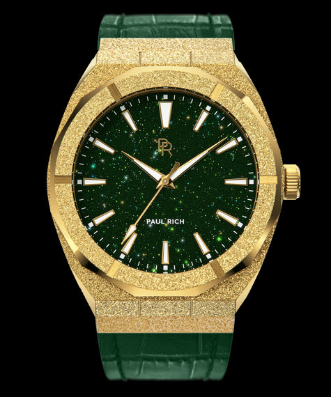 Frosted Star Dust Green Gold Leather