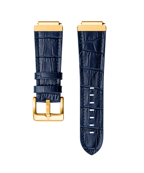 blue huaraches with gold strap