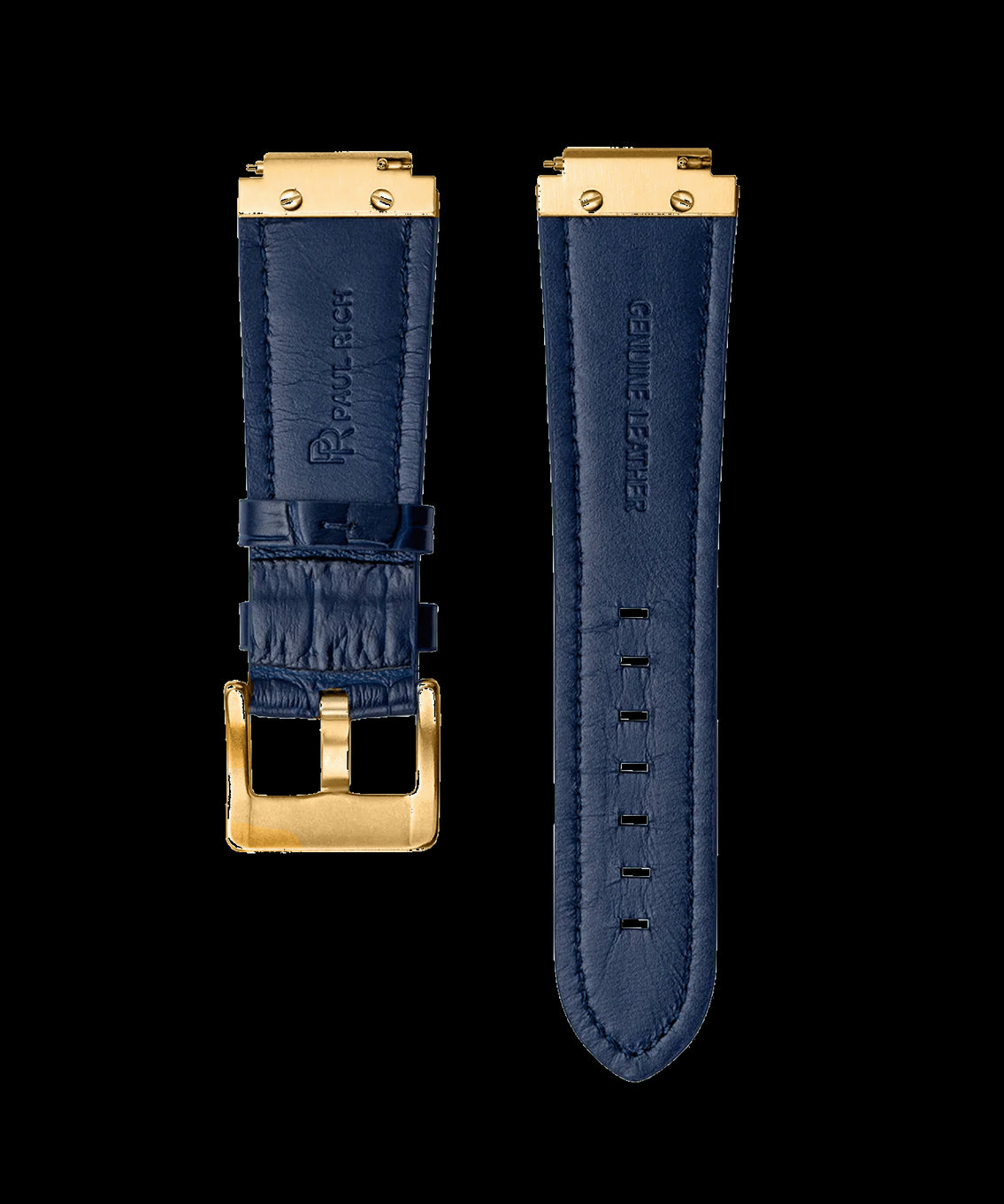Leather Watch Band Gold Blue